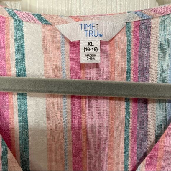 Time and Tru Pink Blue Stripe Linen Blend Rainbow Tank Top size XL - Picture 4 of 5